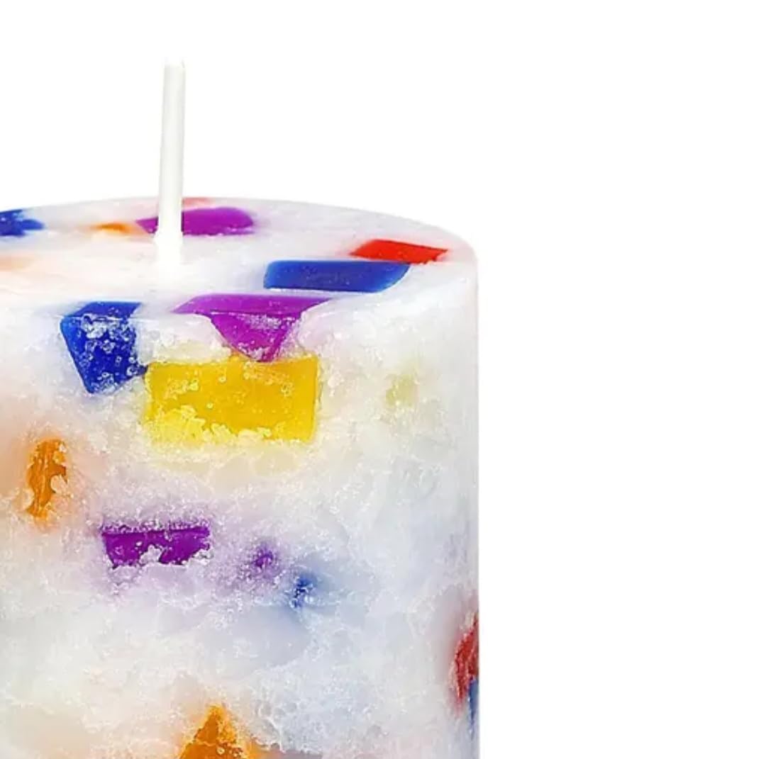 Colorful Confetti Pillar Candles, White Wax, Multicolor Mosaic Design, Set of 3, Home Decor