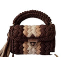 Handmade Crochet Crossbody Handbag, Brown and Beige Woven Pattern, Metal Clasp