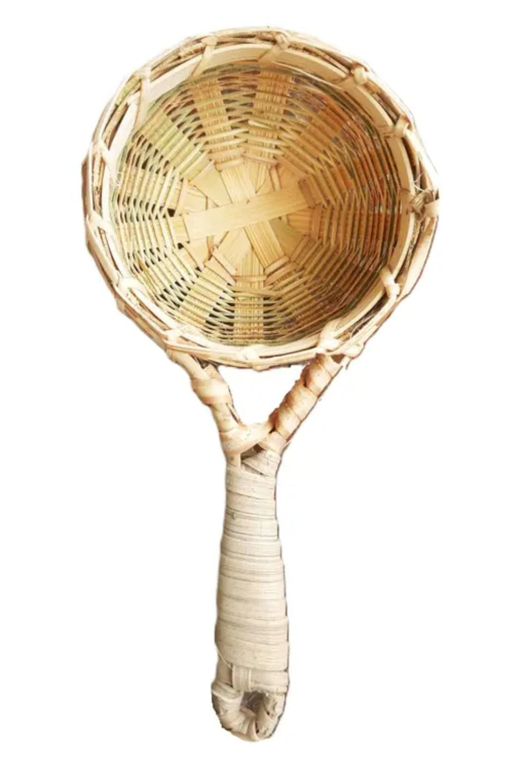 Handwoven Bamboo tea Strainer with Handle, Natural, Traditional Kitchen Tool, Round Basket Design