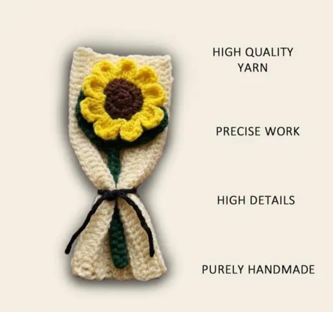 Crochet Sunflower Bouquet, Handmade Knit Floral Wrap, Yellow and Cream, Boho Gift Decor