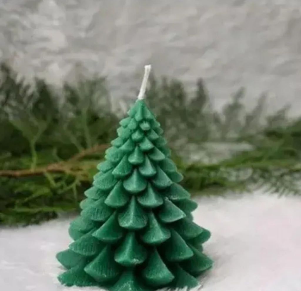 Christmas Tree Candle, Green Wax, Pine Tree Shape, Holiday Decor