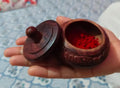 Wooden Sindoor Box with Lid, Carved Design, Red Vermillion Container, Traditional Indian Decor