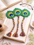 Crochet Peacock Feather Bookmarks with Colorful Tassels, Handmade, Set of 3