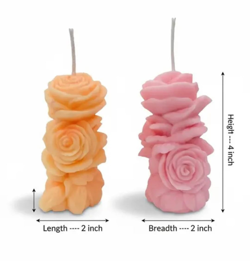 Decorative Rose Candles, Stacked Flower Design, Pink and Peach, Set of 2