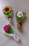 Handmade Crochet Flower Bouquet, Sunflower, Daisy, and Tulip, Knitted Floral Gift Decor, 1 piece Randomly