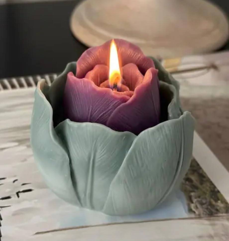 Lotus Flower Candle, Multi-Color Layered Petals, Decorative Table Centerpiece