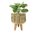 Woven Seagrass Plant Pot with Wooden Legs, Decorative Basket Planter for Monstera, Natural