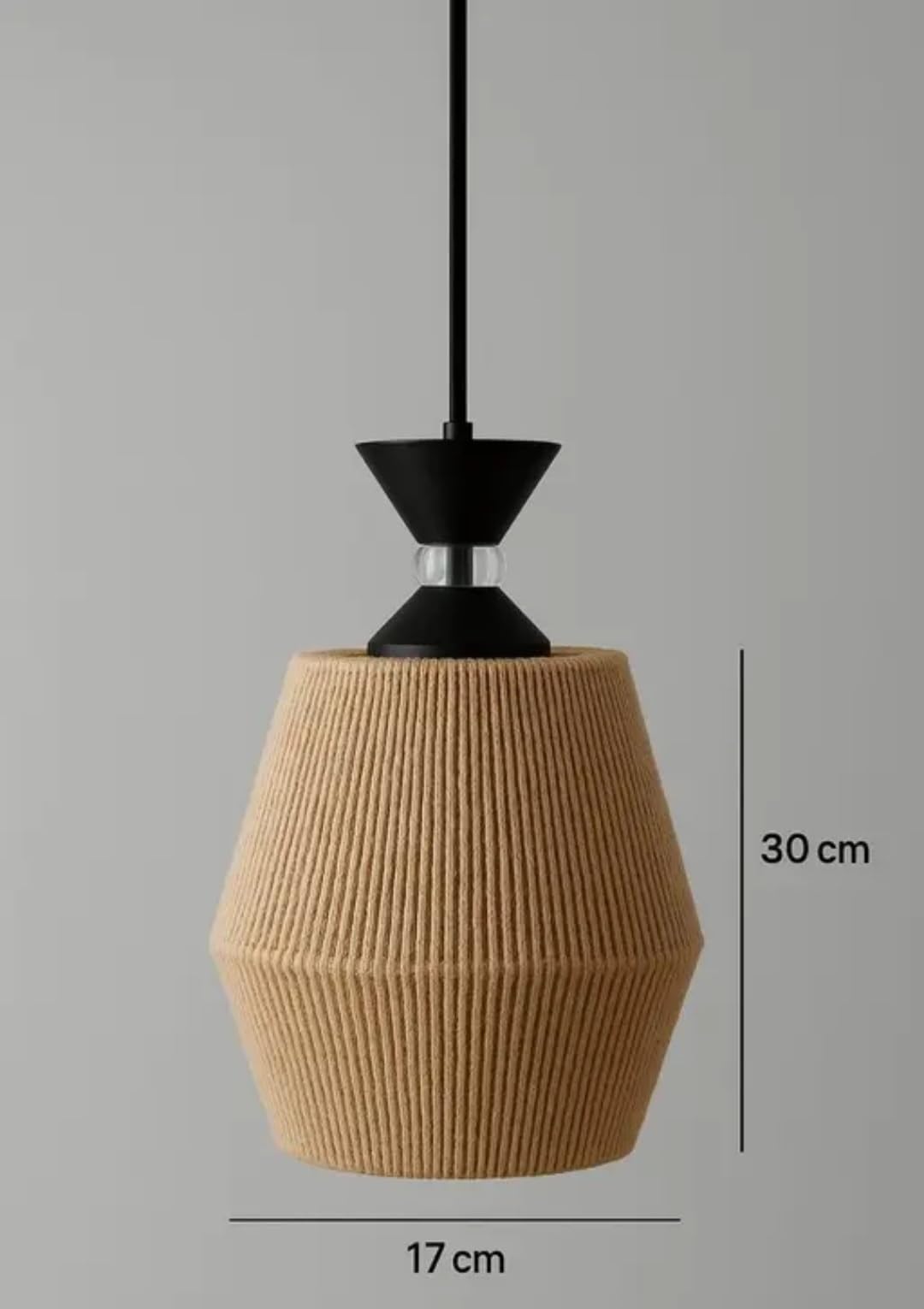 Pendant Light with Natural Rattan Shade, Black Finish, Textured Design, Ceiling Hanging Fixture