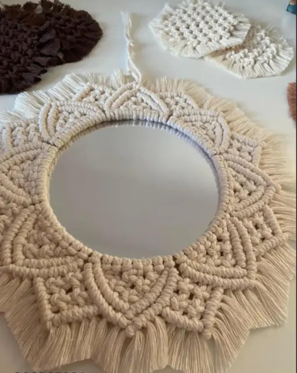 Handmade Macrame Wall Hanging, Cotton Rope Fringe Tapestry, Boho Home Decor, Cream