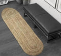 Braided Jute Runner Rug, Natural, Oval Shape, Handwoven, Bohemian Style, Hallway or Entryway