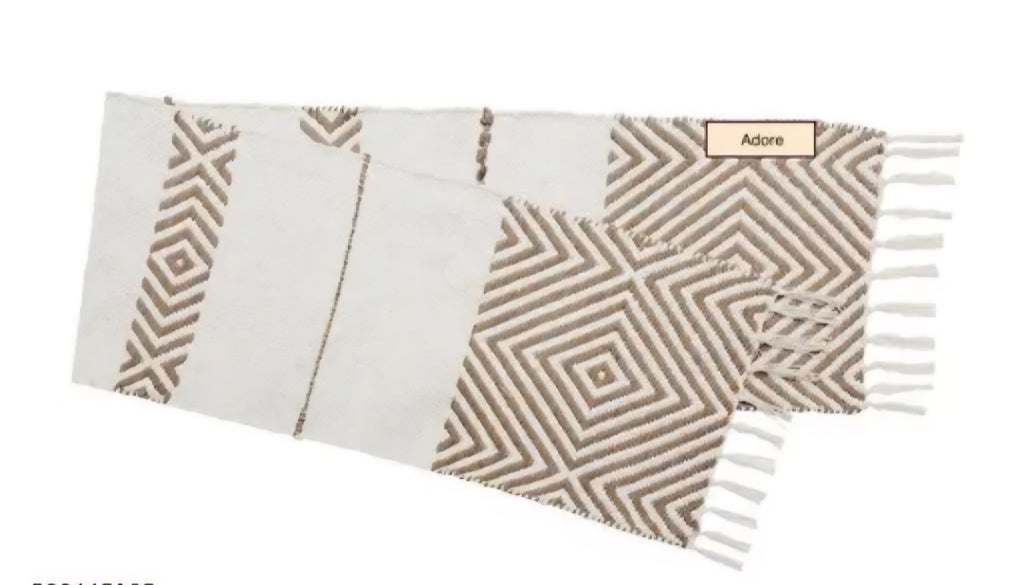 Boho Table Runner with Fringe, Cream and Beige, Diamond Pattern, Woven Cotton, Dining Table Decor