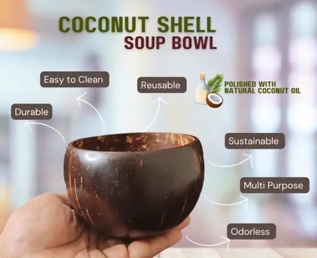 Coconut Shell Bowls, Natural Brown, Polished Finish