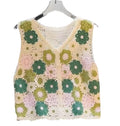 Crochet Floral Crop Top, Boho Sleeveless Vest, Green and Pink Flower Granny Square Tank