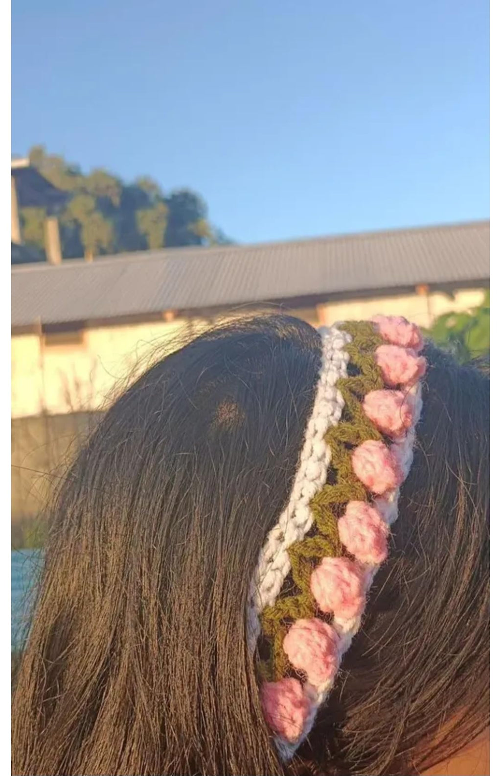 Crochet Floral Headband, Lavender and Green, Handmade Hair Accessory, Boho Style