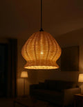 Woven Rattan Pendant Light, Natural Brown, Bell Shape, Hanging Ceiling Lamp, Warm Ambient Lighting