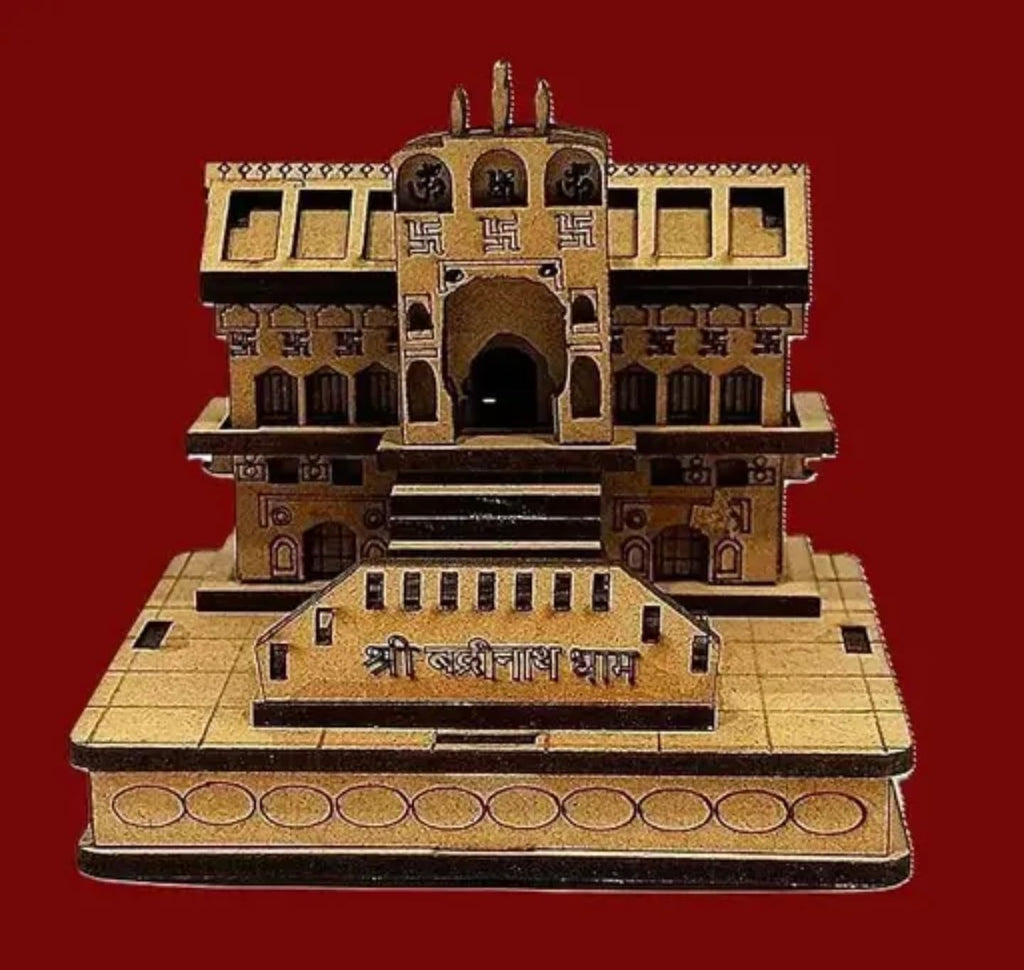 Traditional Indian Temple 3D Wooden Model Kit, Brown and Gold, Architectural Building Set, Religious Monument, Badrinath dham