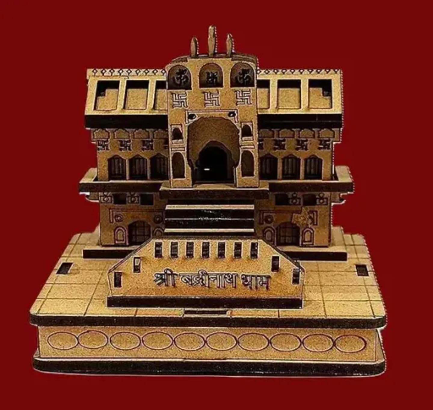 Traditional Indian Temple 3D Wooden Model Kit, Brown and Gold, Architectural Building Set, Religious Monument, Badrinath dham