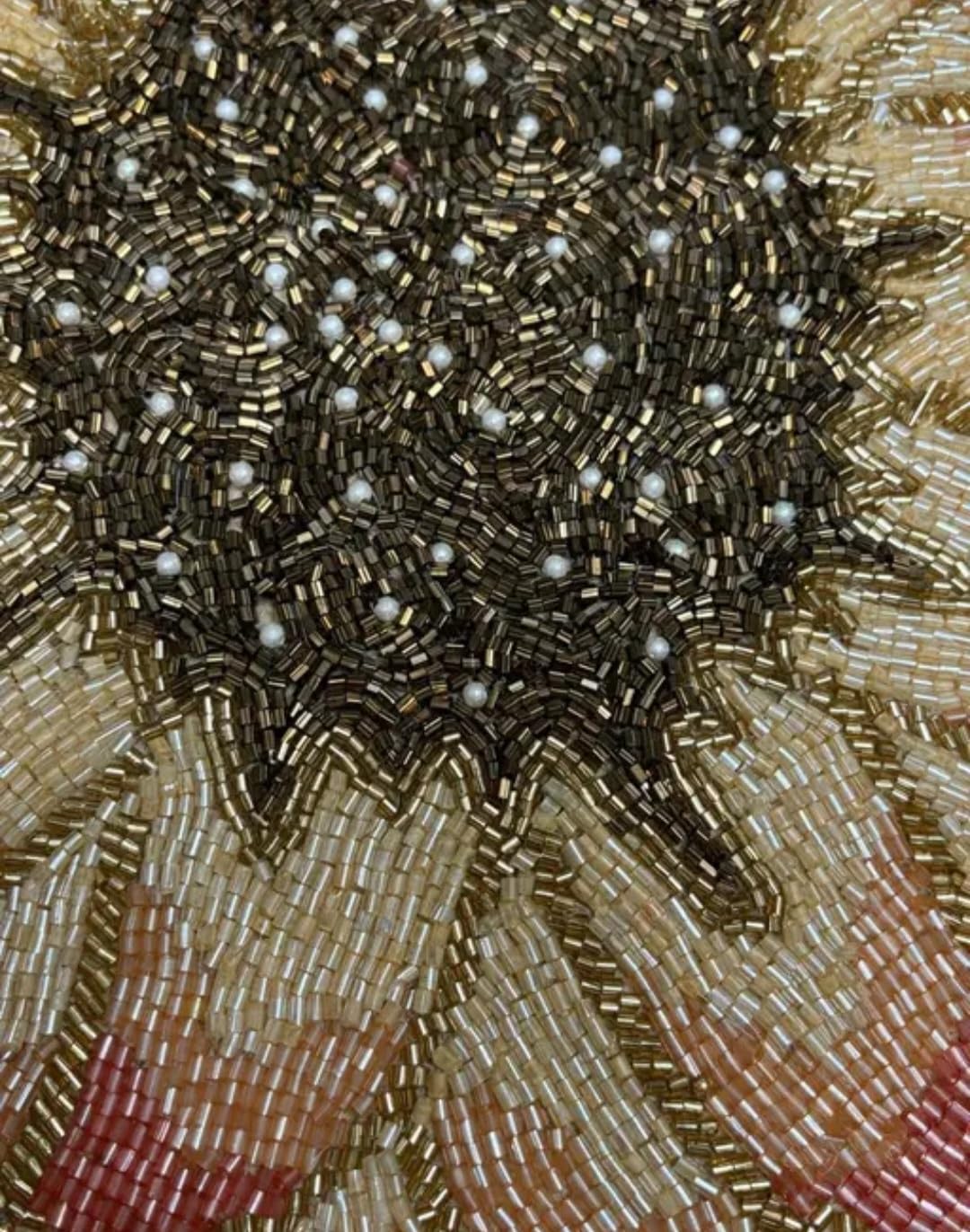 Beaded Sunflower Decorative Placemat, Gold and Coral, Floral Table Decor