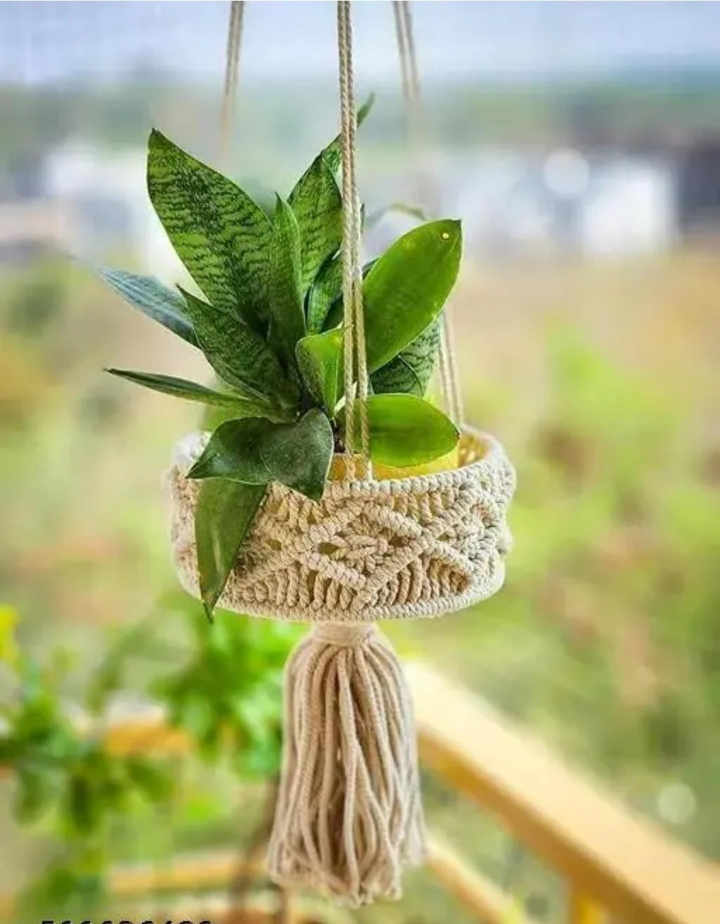 Macrame Plant Hanger with Decorative Tassels, Cotton Rope Hanging Planter, Cream White
