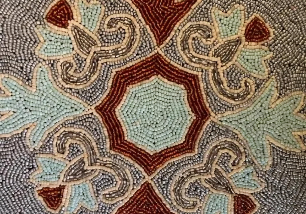 Round Beaded Placemat, Mandala Floral Design, Blue, Red, and Teal, Decorative Table Mat