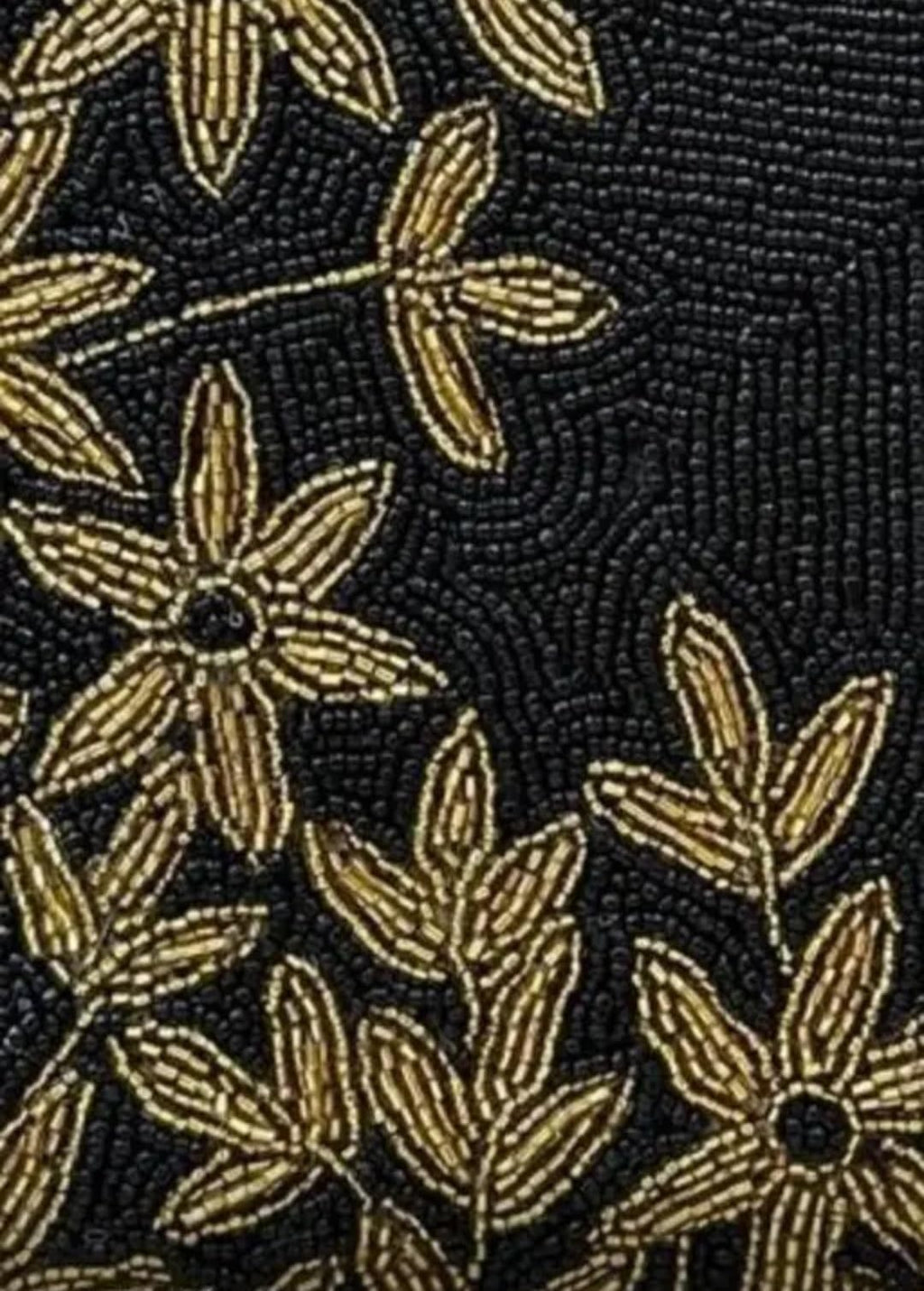 Black Beaded Throw Pillow Cover with Gold Floral Embroidery, Decorative Cushion Cover