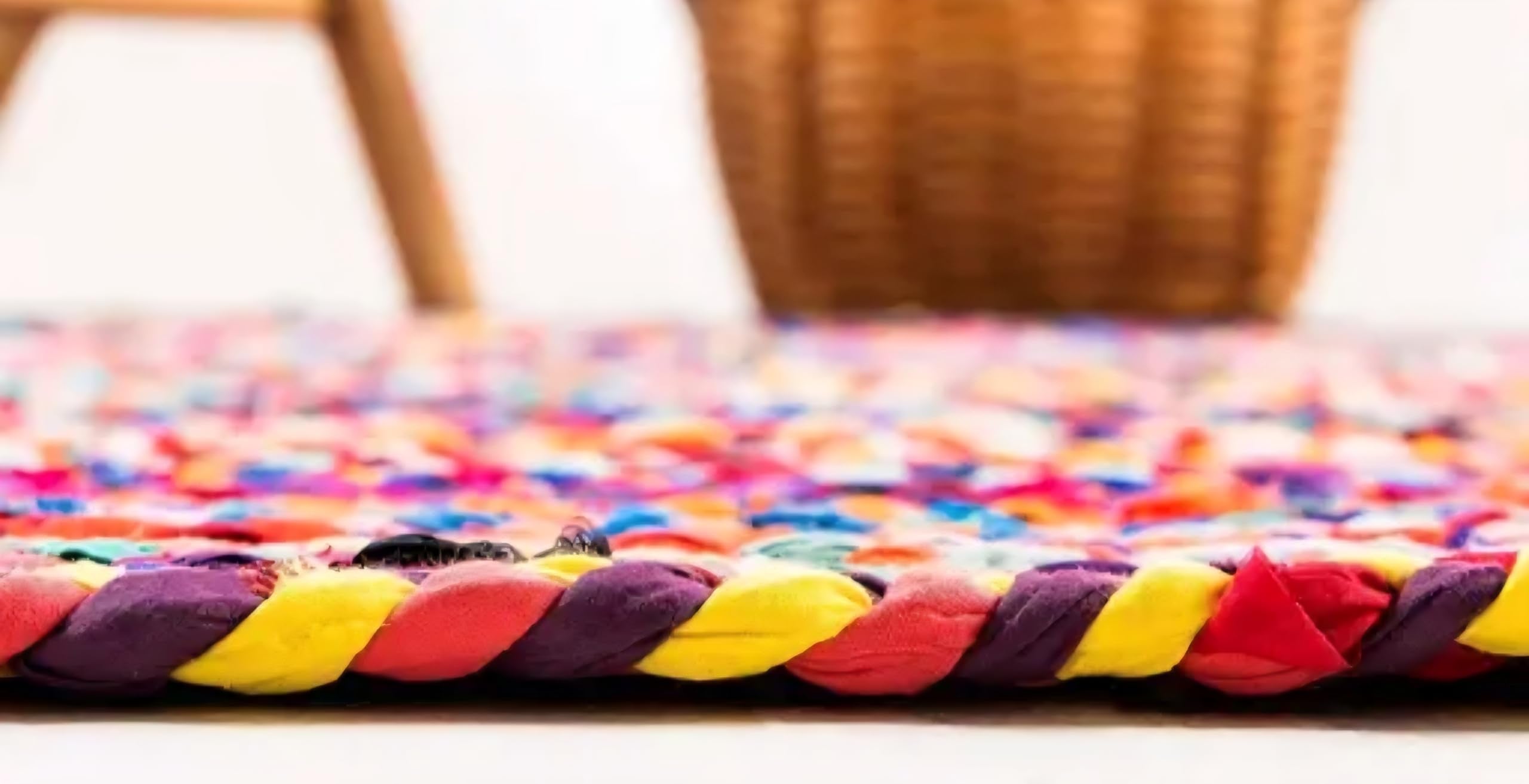 Braided Jute and Cotton Runner Rug, Multicolor, Bohemian Style, Handmade Chindi Area Rug