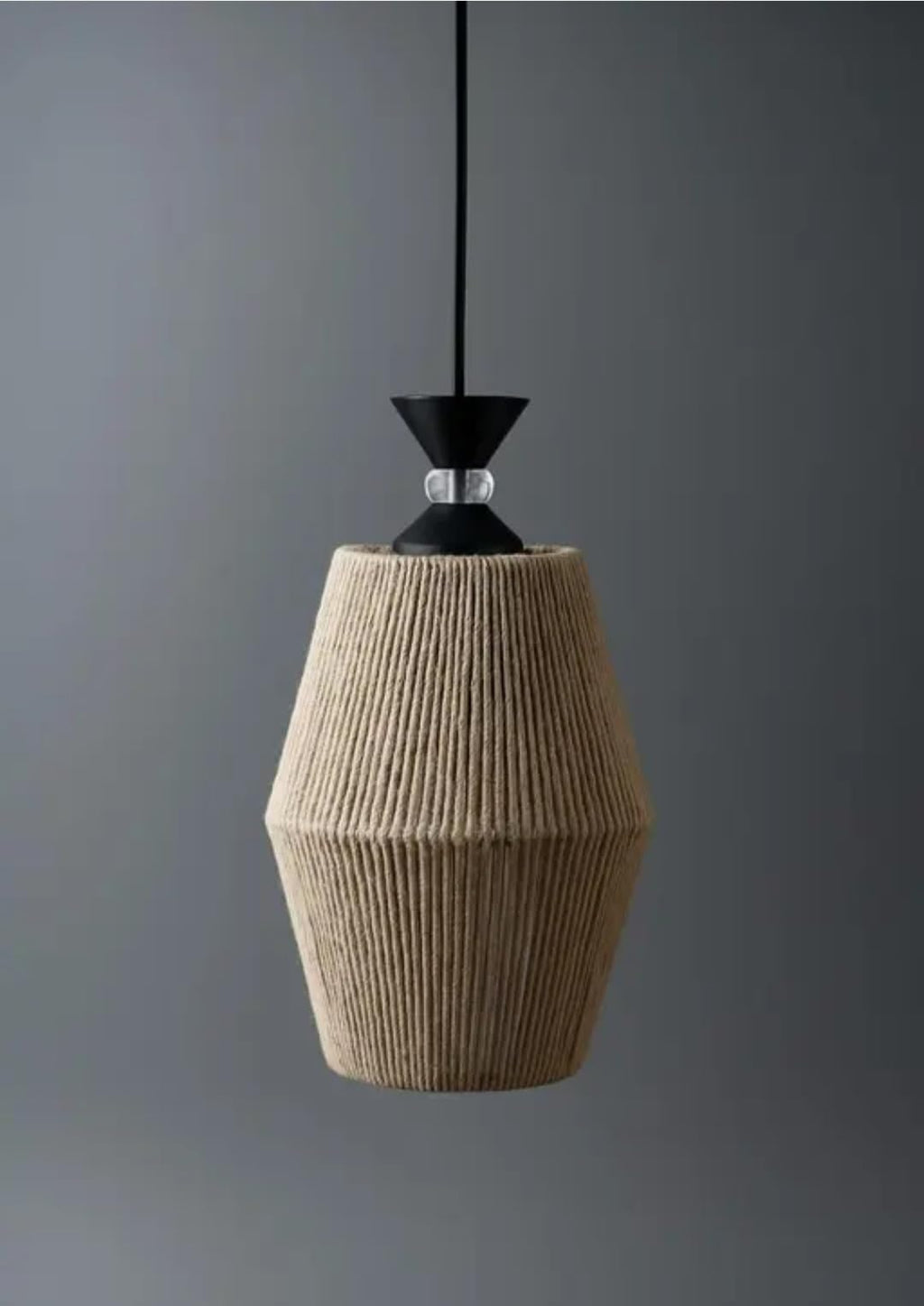 Pendant Light with Natural Rattan Shade, Black Finish, Textured Design, Ceiling Hanging Fixture