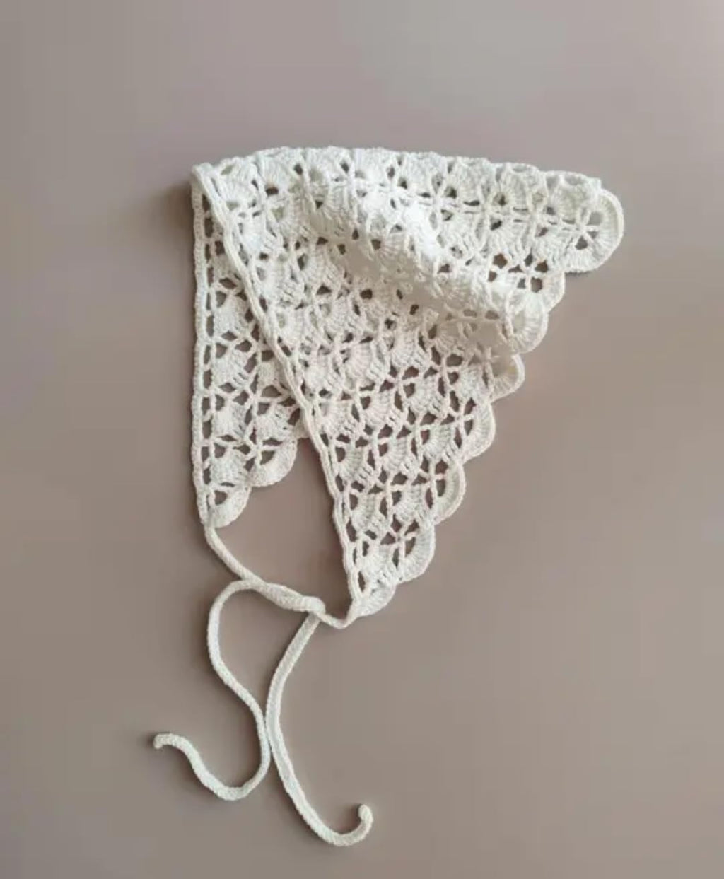 White Crochet Lace Headband, Boho Hair Scarf, Floral Knit Head Wrap for Women