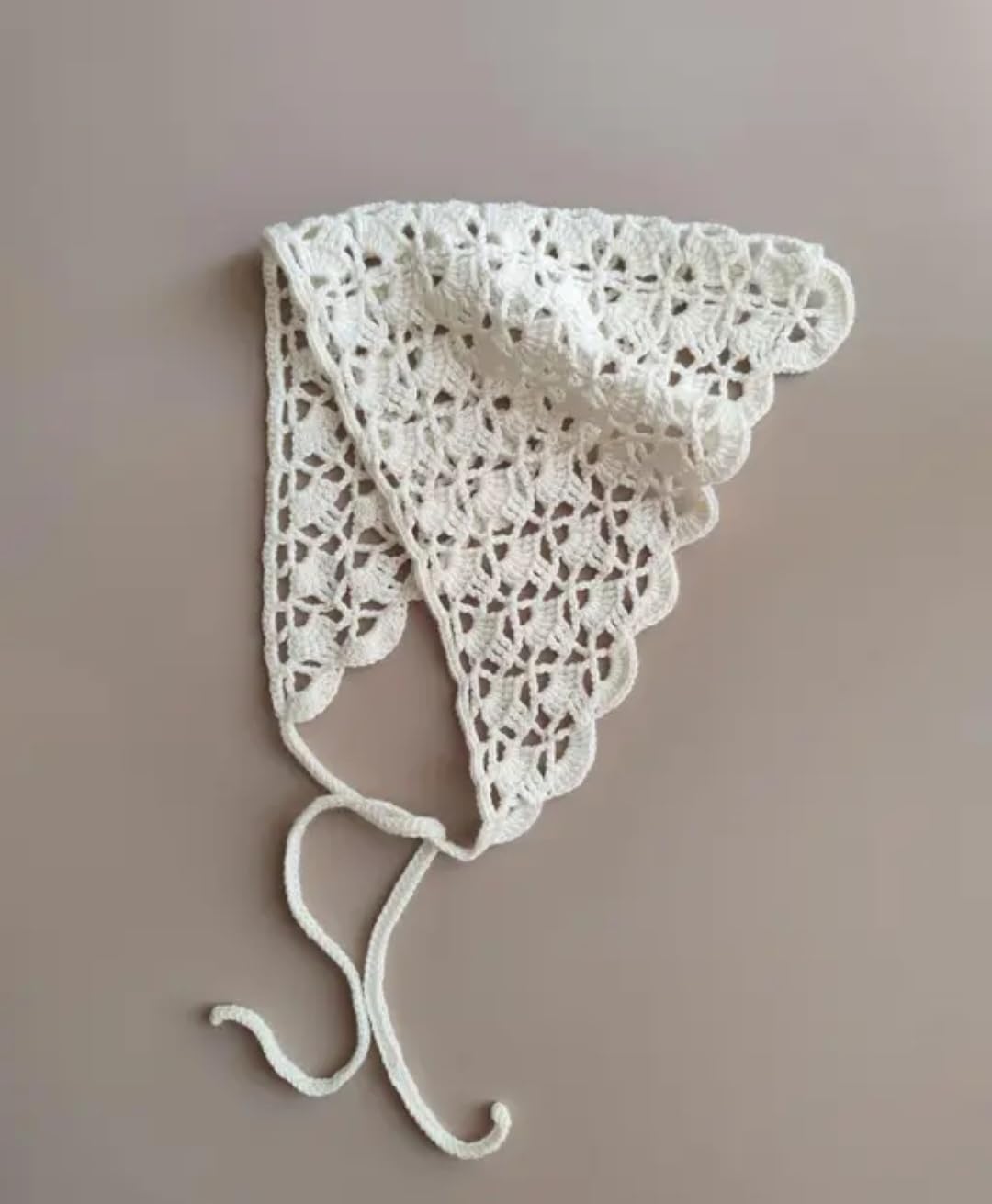 White Crochet Lace Headband, Boho Hair Scarf, Floral Knit Head Wrap for Women