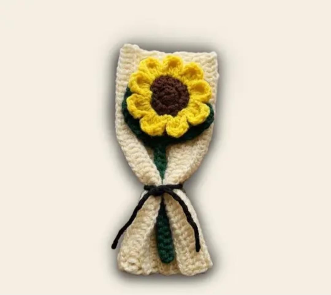 Crochet Sunflower Bouquet, Handmade Knit Floral Wrap, Yellow and Cream, Boho Gift Decor