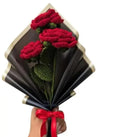 Handmade Crochet Red Rose Bouquet, Knitted Artificial Flowers with Black and Gold Wrap, Gift