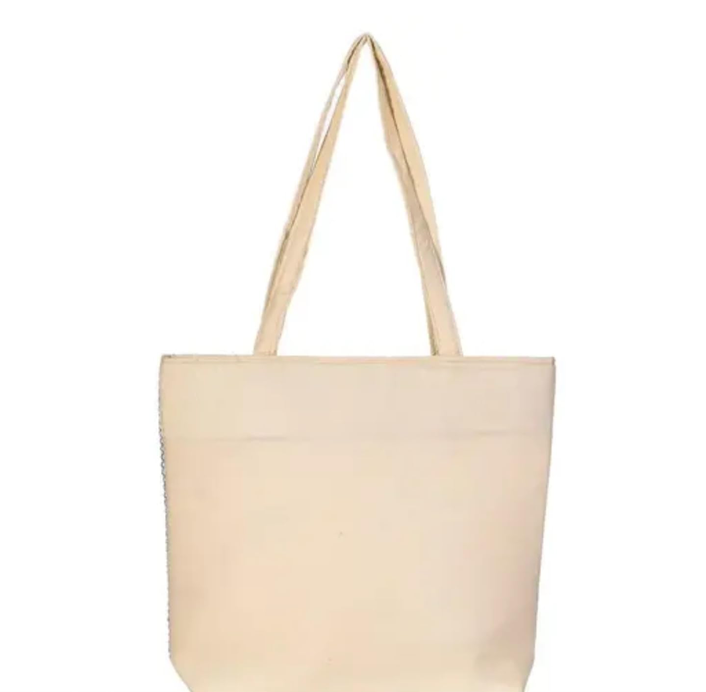 Decorative Canvas Tote Bag with Floral and Bird Embroidery, Beige with Pink and Blue Pattern, eco-friendly