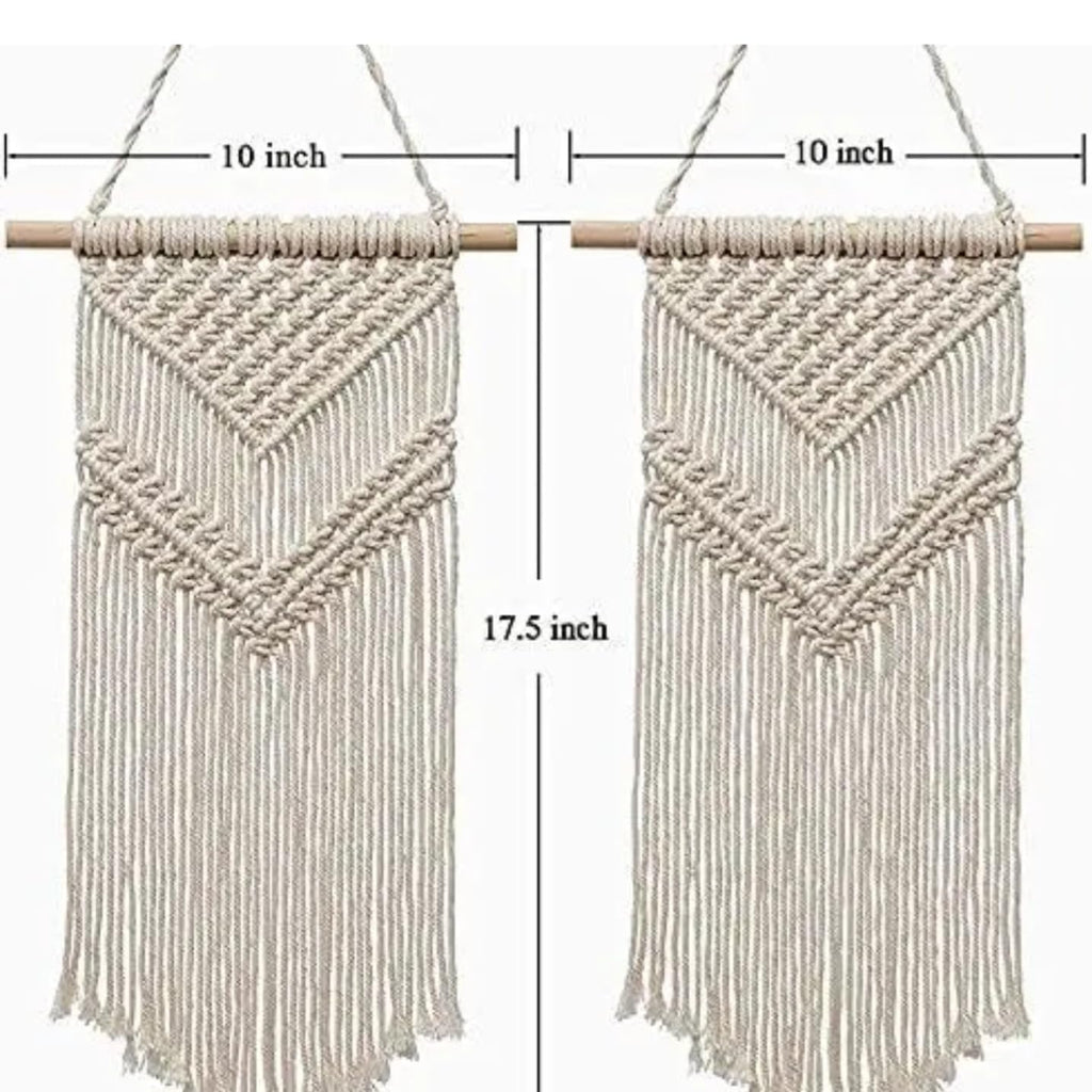 Macrame Wall Hanging, Handwoven Cotton Rope Tapestry with Wooden Rod, Boho Home Decor, Cream