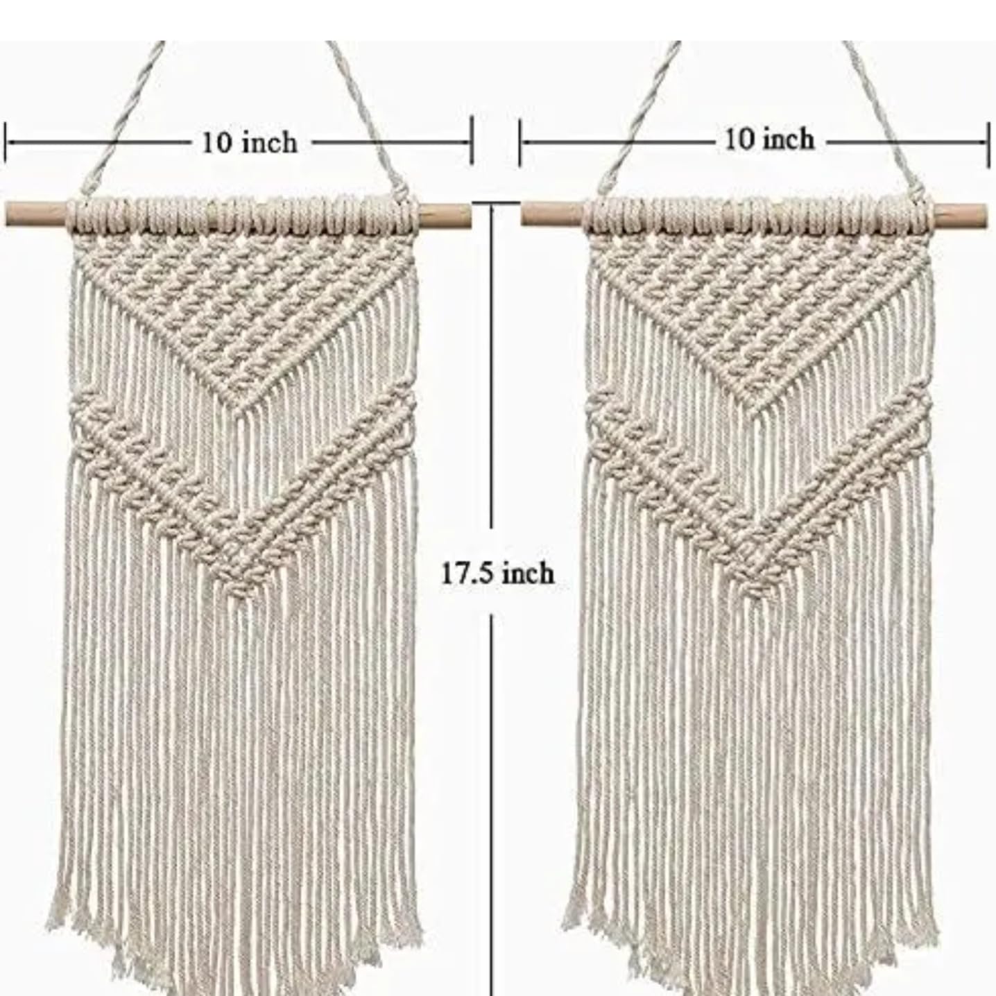 Macrame Wall Hanging, Handwoven Cotton Rope Tapestry with Wooden Rod, Boho Home Decor, Cream