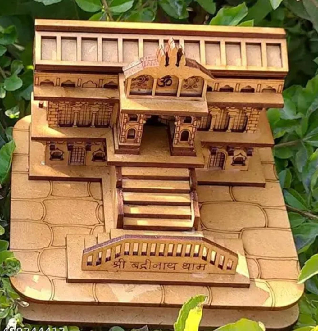 Traditional Indian Temple 3D Wooden Model Kit, Brown and Gold, Architectural Building Set, Religious Monument, Badrinath dham