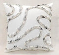 Handmade Decorative Throw Pillow Cover, White with Tufted Abstract Wavy Pattern, Boho Style