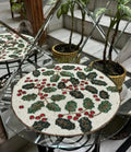 Beaded Placemats, Round, Holly Berry Design, White with Green Leaves and Red Berries