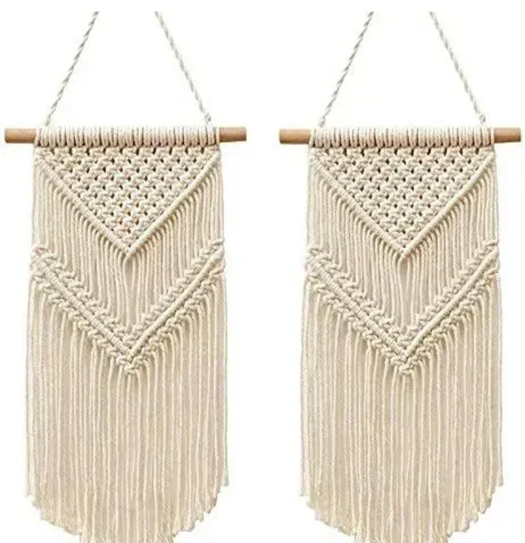Macrame Wall Hanging, Handwoven Cotton Rope Tapestry with Wooden Rod, Boho Home Decor, Cream
