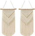 Macrame Wall Hanging, Handwoven Cotton Rope Tapestry with Wooden Rod, Boho Home Decor, Cream