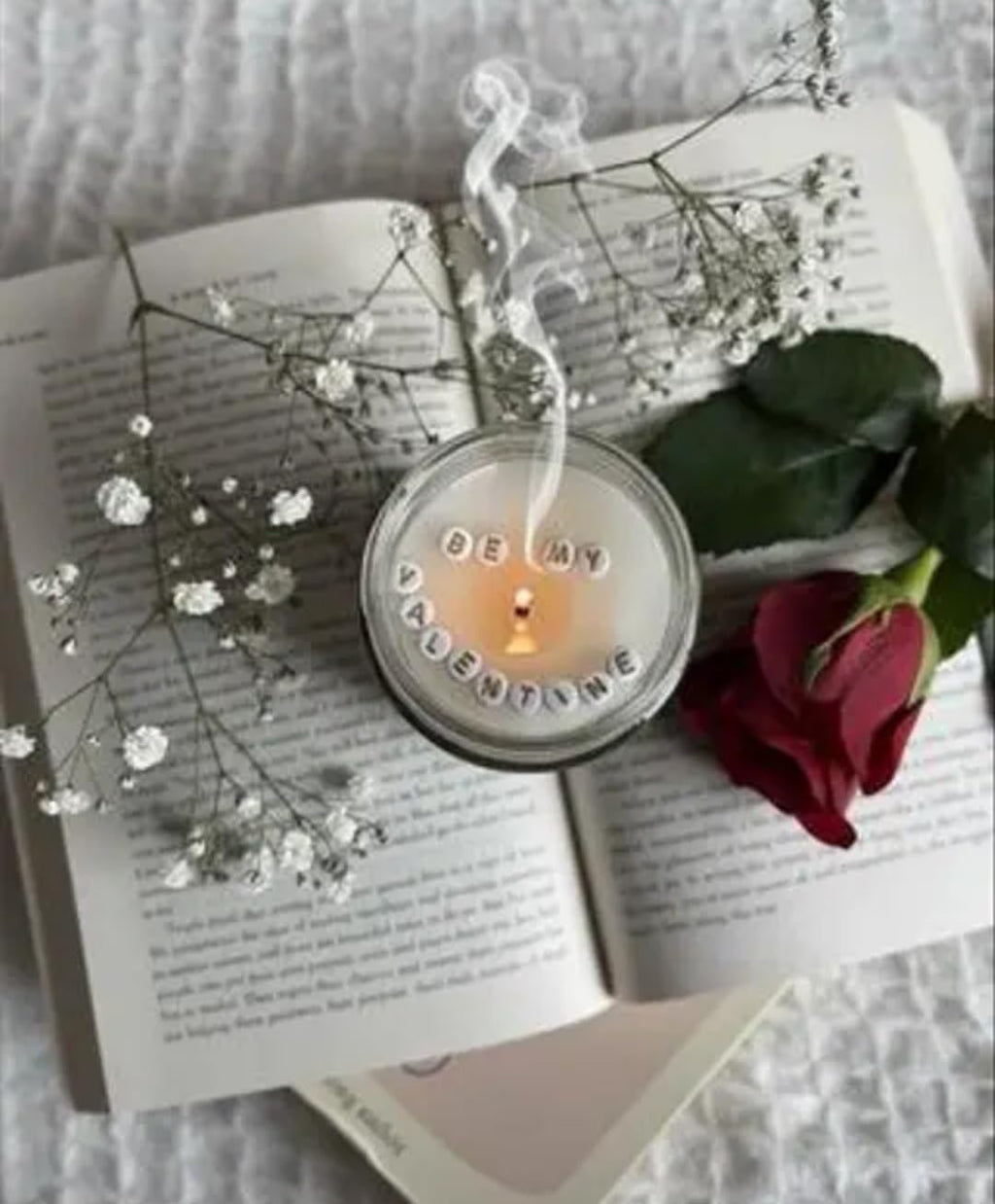 Scented Candle with I Love You Message, Glass Jar, White Wax, Romantic Gift