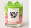 Strawberry Matcha Latte Candle, Green and Pink Layered Wax, Glass Jar, Novelty Drink-Inspired