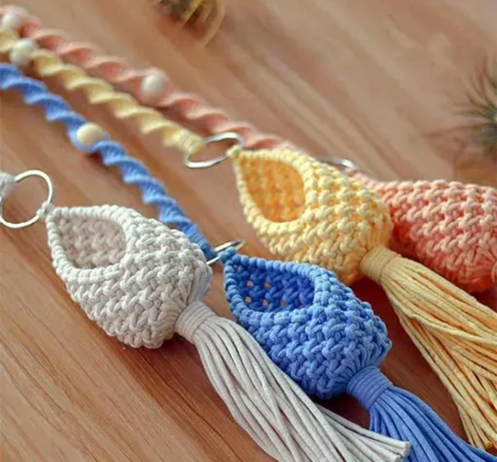 Macrame Air Plant Hangers, Decorative Hanging Planters with Tassels, Set of 4, Pink Blue Yellow White