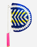 Handwoven Fan with Metal Handle, Blue, Yellow & White, Decorative African Style