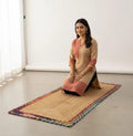 Handwoven Jute Runner Rug with Colorful Braided Border, Natural, Rectangular, Boho Style