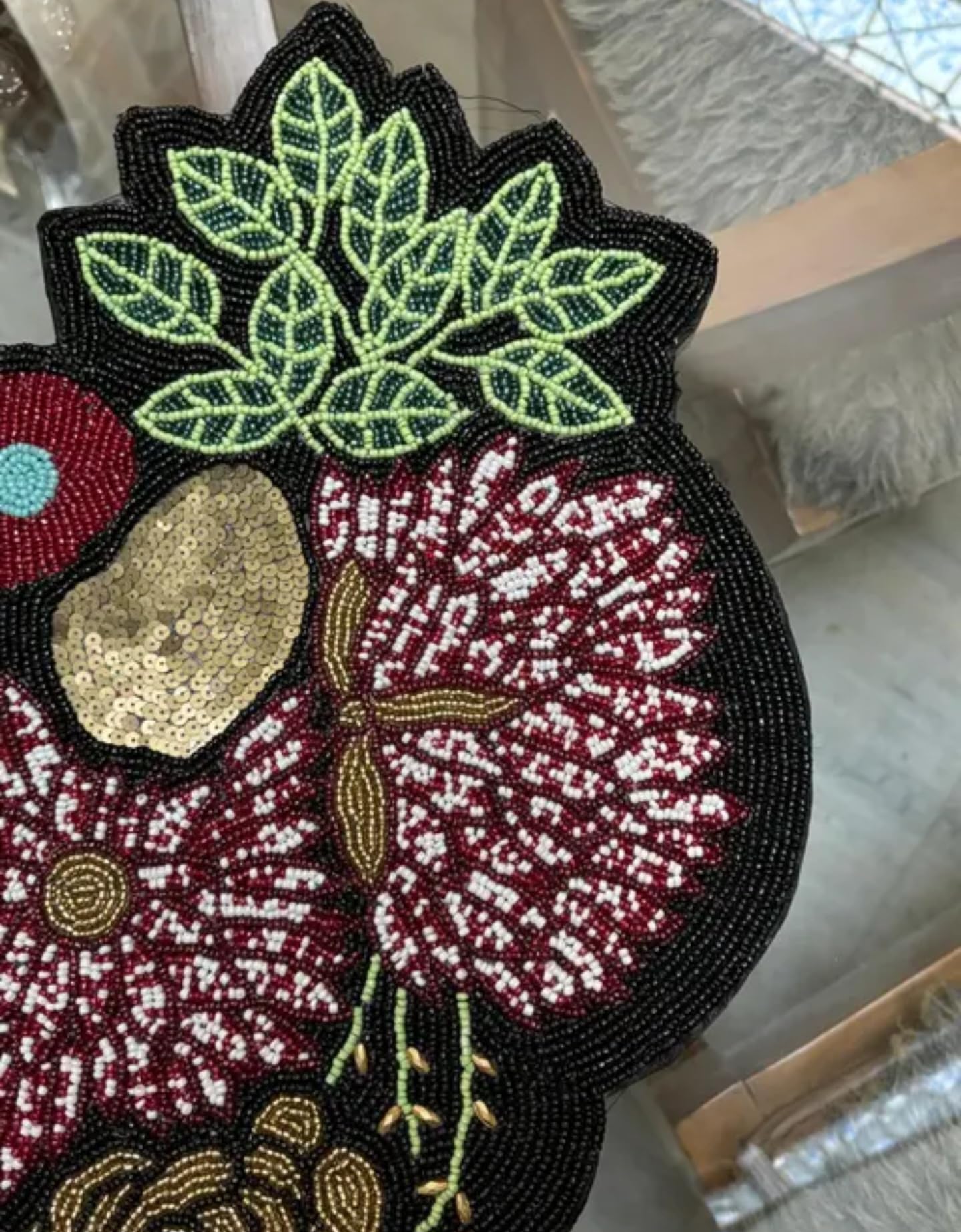 Beaded Handcrafted Runner, Floral Design, Multicolor, Embroidered Roses and Leaves Pattern