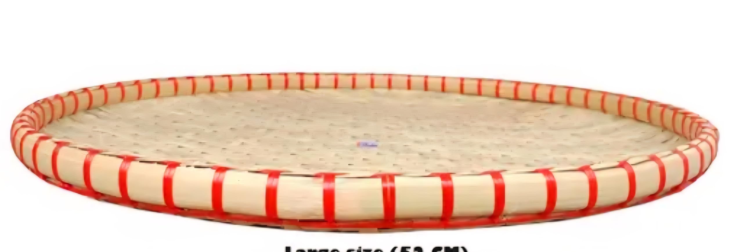 Handwoven Bamboo Tray, Large Round, Natural with Red Trim, Flat Serving Platter