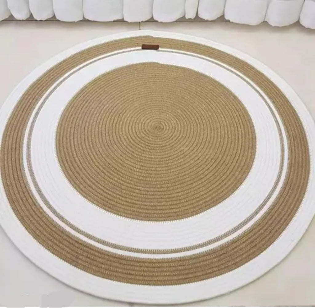 Round Braided Jute Placemat, Natural Beige, Spiral Woven Design, Boho Table Mat
