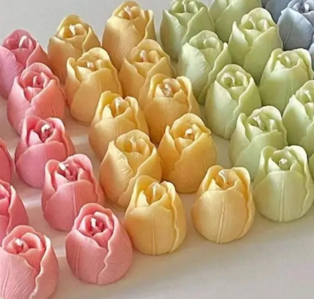 Decorative Tulip-Shaped Candles, Pink and Yellow, fancy candle