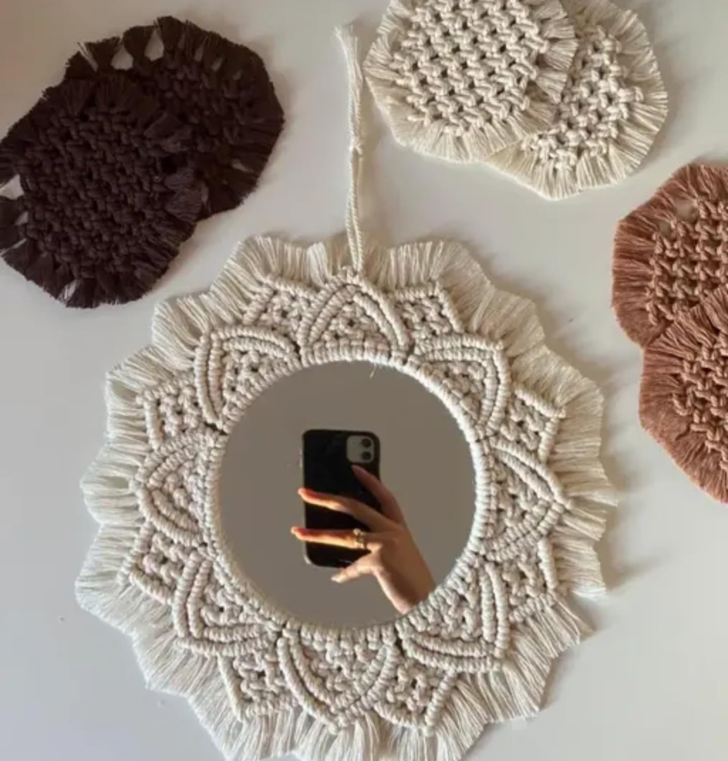 Handmade Macrame Wall Hanging, Cotton Rope Fringe Tapestry, Boho Home Decor, Cream