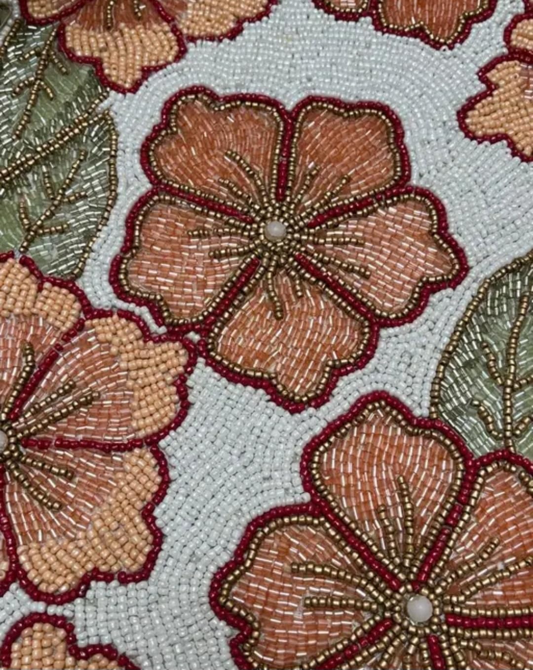 Embroidered Floral Table Runner, Coral Pink Flowers with Green Leaves, White Background, Decorative Home Accent